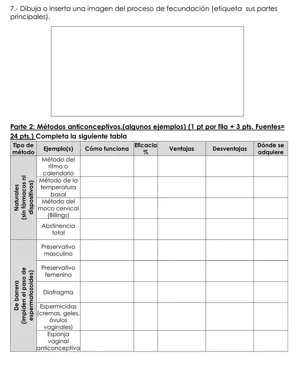 Ciencias Naturales – Fecundación, Métodos Anticonceptivos y Paternidad Responsable 7° Básico