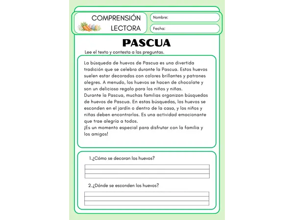 Comprensión lectora Pascua 