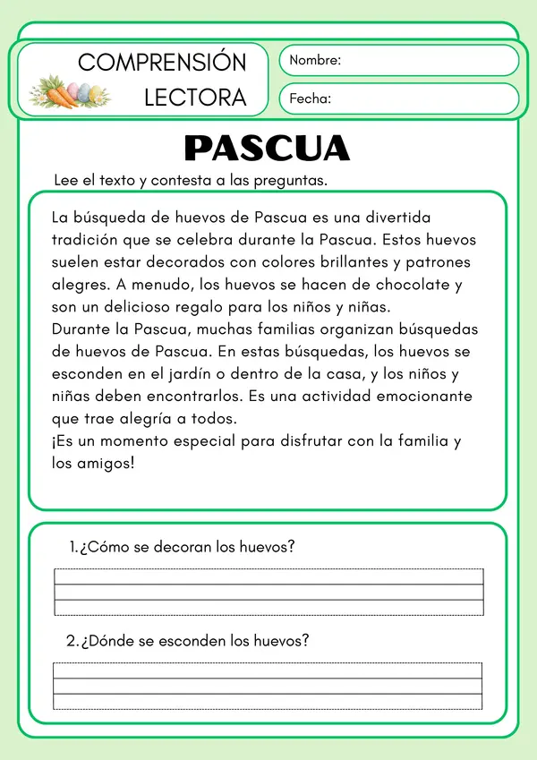 Comprensión lectora Pascua 