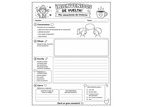 Actividad de Escritura: ¡Bienvenidos de Vuelta! | Mis Vacaciones de Invierno | 2° y 3° Básico