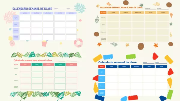 10 Formatos o plantillas de calendario semanal de clase 