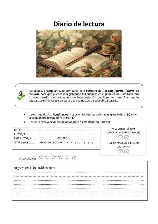 "Diario de lectura" (Reading Journal)