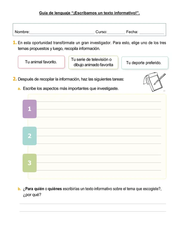 Guía de lenguaje "Creación de un artículo informativo".