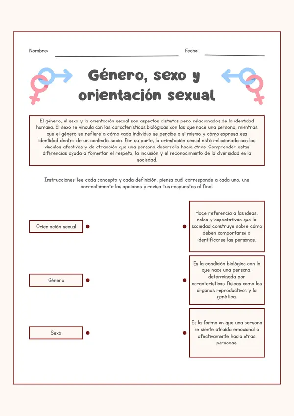 Ficha de trabajo Género, sexo y orientación sexual