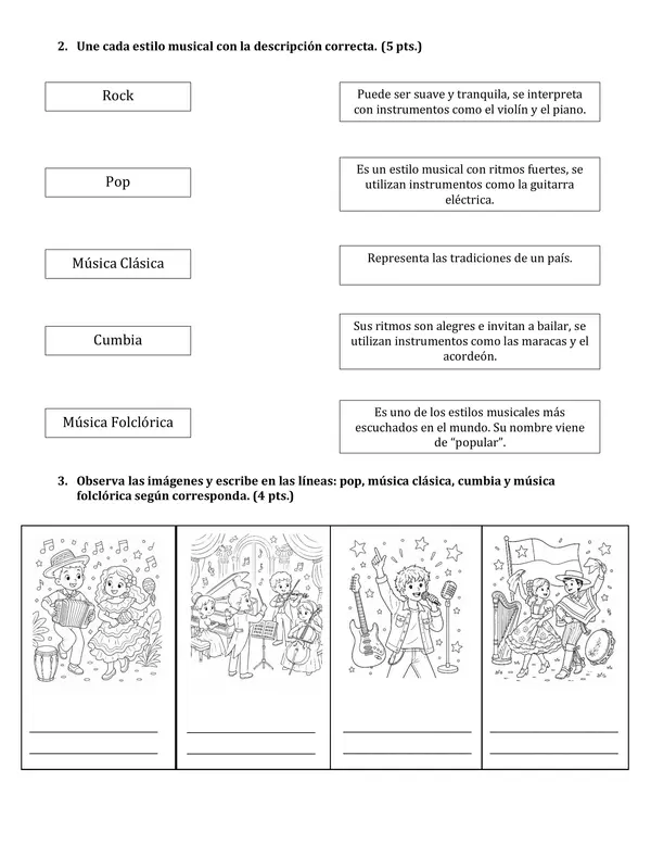 Prueba estilos musicales 2° básico