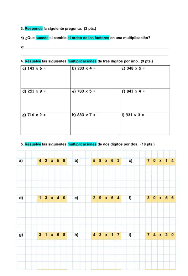 EVALUACIÓN OA 03 multiplicaciones matemática 5to básico