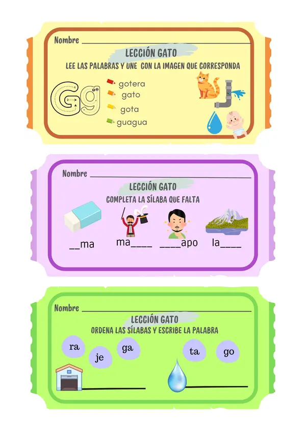 Ticket de Salida Lección Gato , letra G