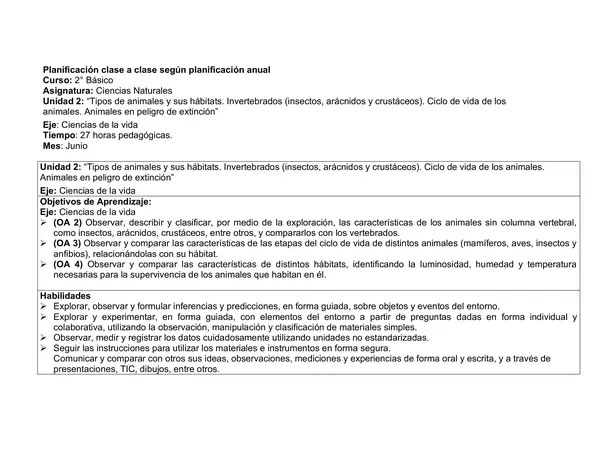 Planificación Clase a Clase: Junio | Ciencias Naturales Segundo Básico