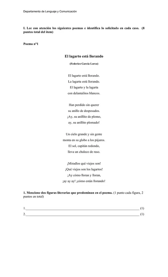 Evaluación: Figuras Literarias, Poesía y Factores de la Comunicación editable