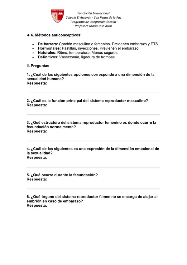 guía de repaso  unidad 2 ciencias, aparato reproductor