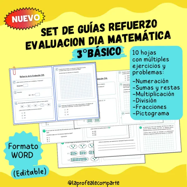 SET DE GUÍAS PARA REFUERZO EVALUACIÓN DIA MATEMÁTICA 3° básico