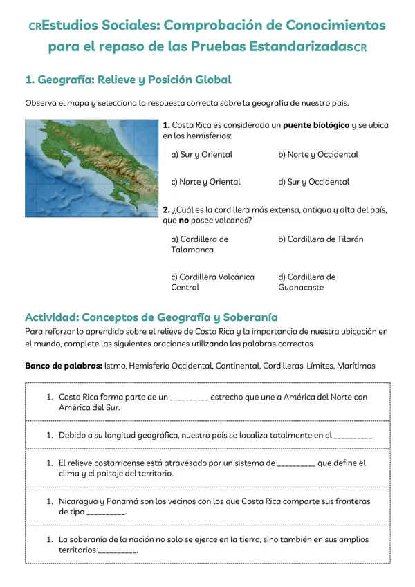 Práctica para Pruebas Estandarizadas Estudios Sociales 
