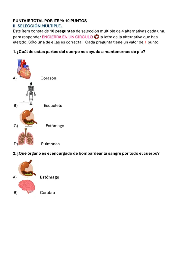 evaluación ciencias 2do básico 