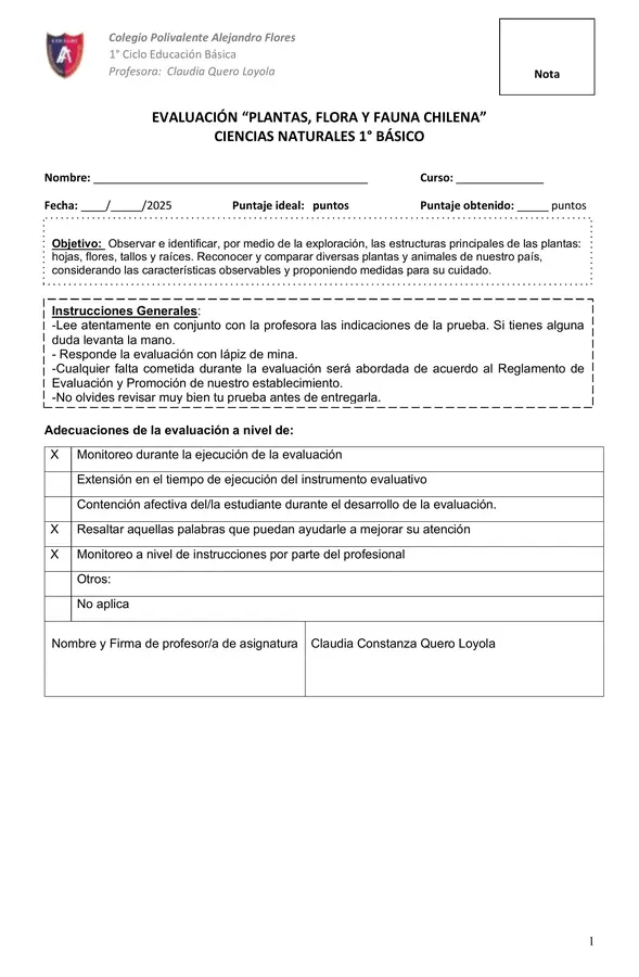 Prueba Plantas y Especies Chilenas