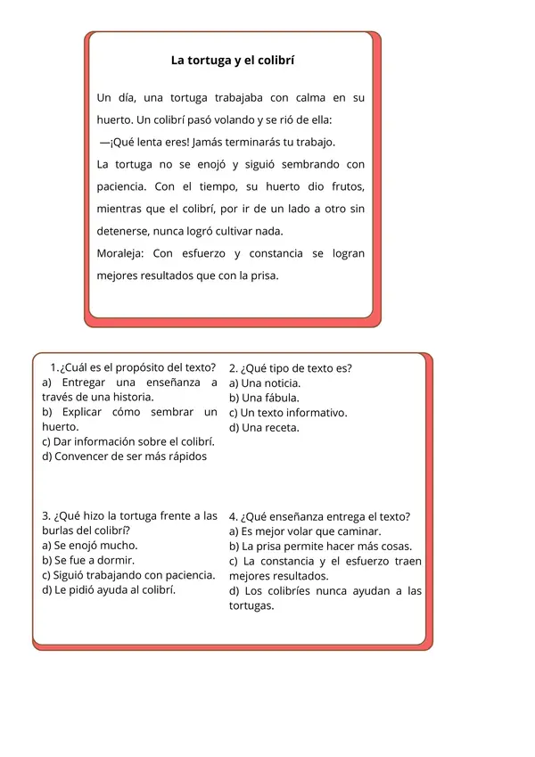 Comprensión lectora 3° básico