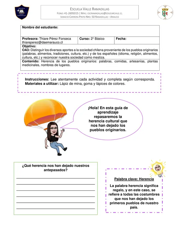 Guía de trabajo Herencia cultural de los pueblos originarios 2do básico