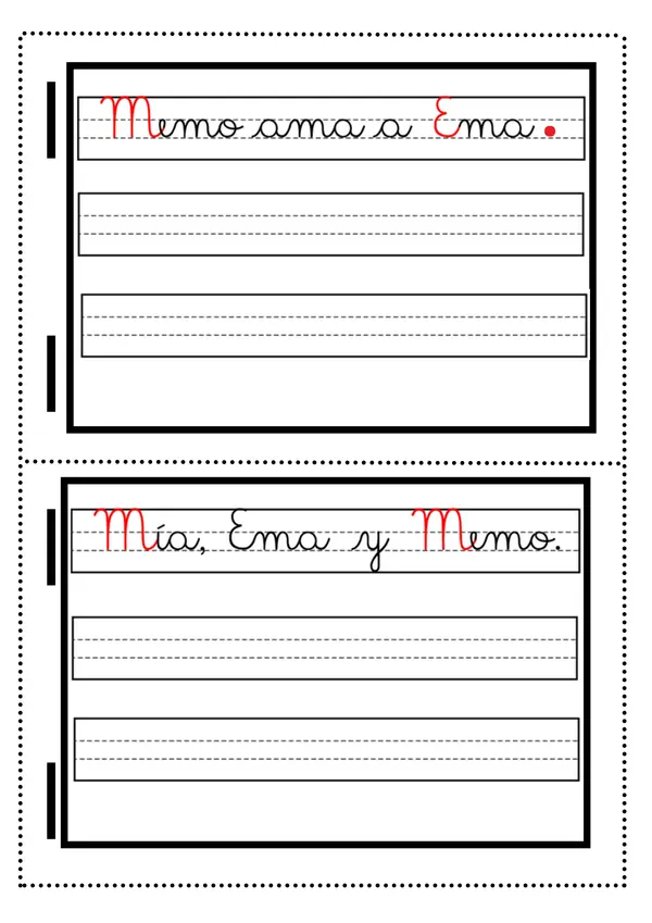 Mini cuaderno de caligrafía letra M  escritura lenguaje Primer año básico.