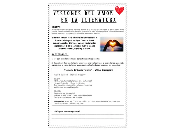 Guía de trabajo - Visiones del amor en la literatura