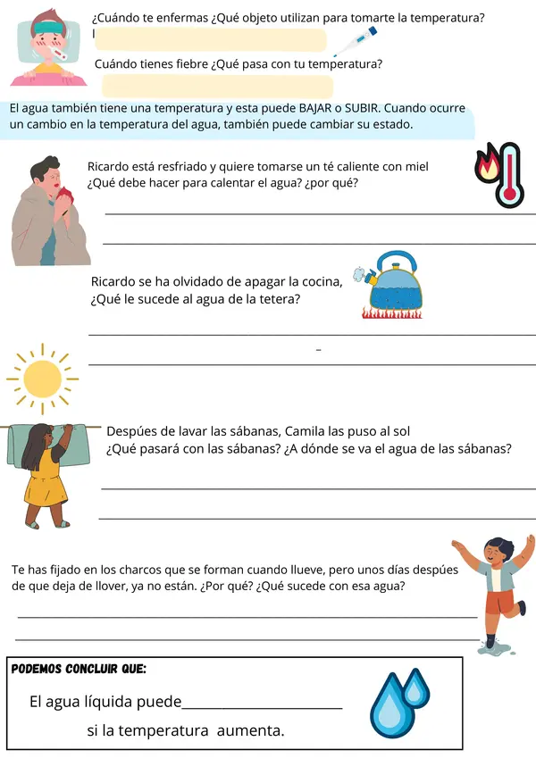  El Agua: Evaporación y Congelación Ficha de Ciencias para 2° - 4° Básico