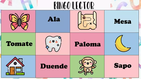 Lotería-bingo  lector palabras con M - S - L - P - S 