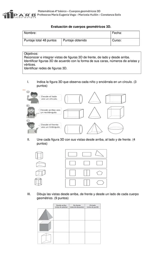 Evaluación cuerpos geométricos 3D