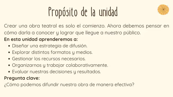 Presentación para Electivo de Teatro centrada en la gestión.