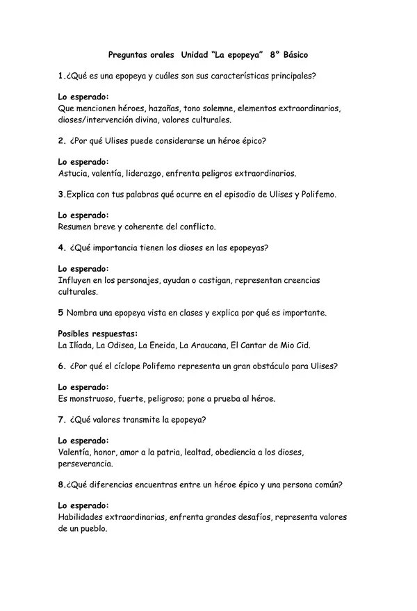 Interrogación oral la Epopeya