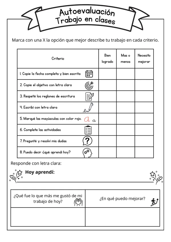 Autoevaluación trabajo en clases/cuaderno