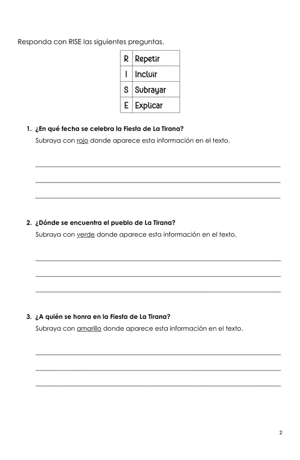 Comprensión de lectura (Fiesta de la Tirana)