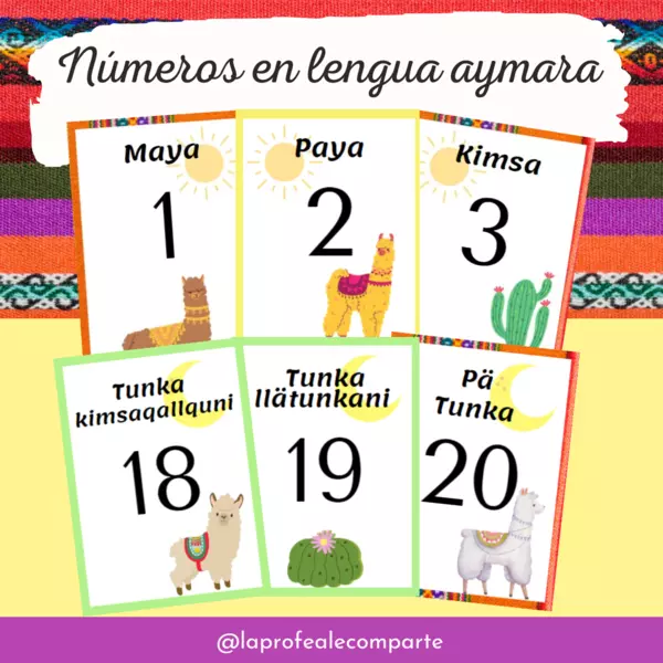 Números en lengua aymara del 1 al 20 (en dos versiones)