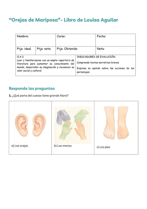 Evaluación cuento "Orejas de mariposa"