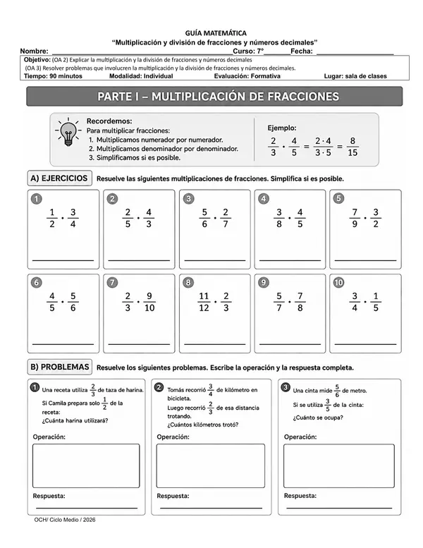 Guía Multiplicación y División | Matemática 7° Básico OA2 OA3