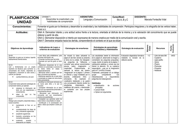 Planificación Lenguaje 6to 2026