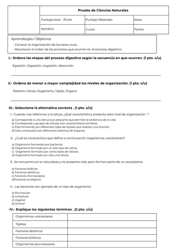 Prueba de ciencias naturales 