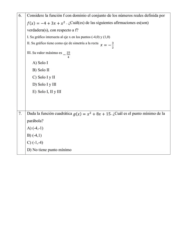 Evaluación función cuadrática segundo medio