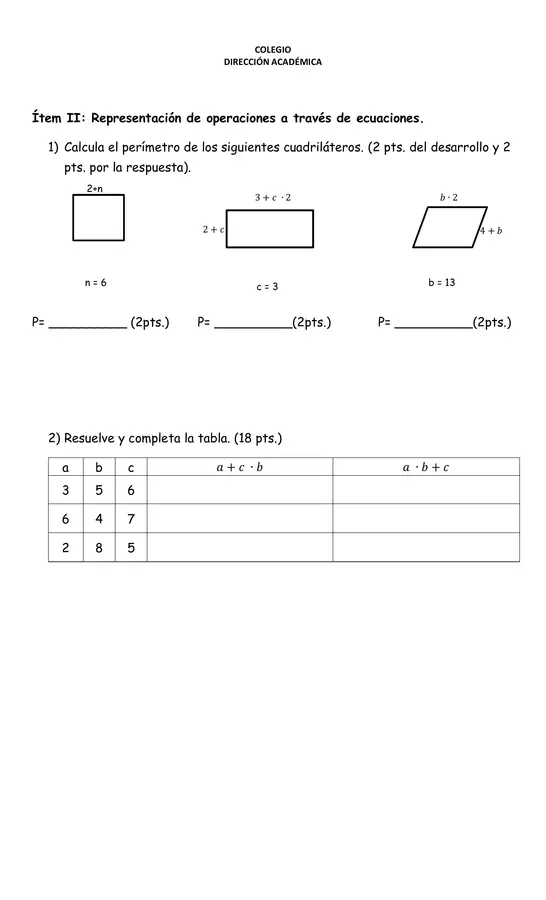Evaluación de matemáticas 6°B