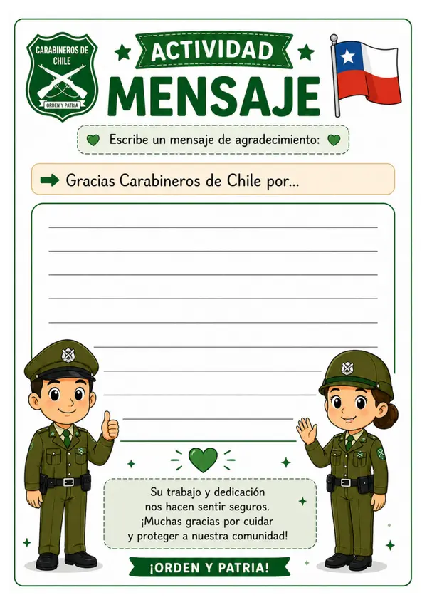Actividad educativa: Escribe un mensaje de agradecimiento – Día del Carabinero de Chile