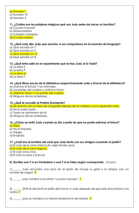 Prueba Lectura - Judy Moody adivina el futuro