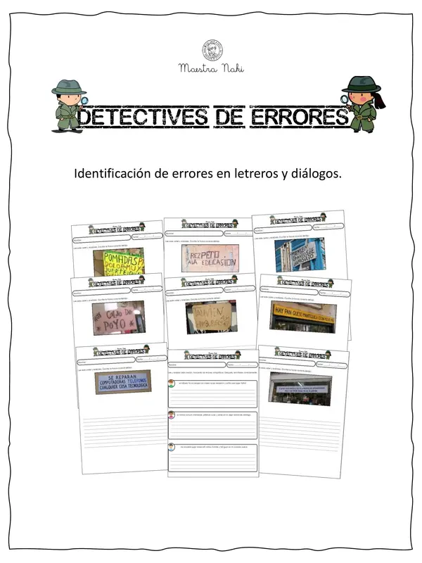 Detectives de errores. Identificación de errores y corrección de ortografía en letreros.