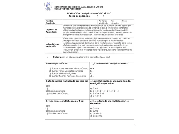 Evaluación matemática 