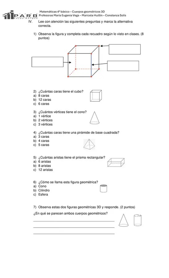 Evaluación cuerpos geométricos 3D