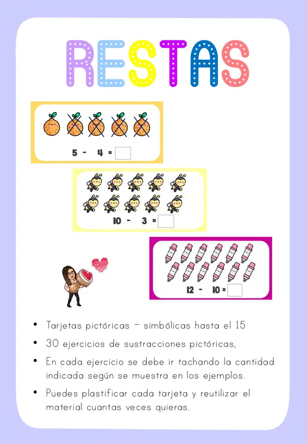 Tarjetas pictóricas sustracciones hasta el 15
