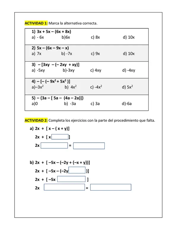 Reduccion de terminos semejantes