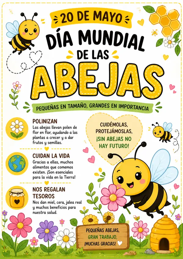 Poster afiche cartel Día de las abejas 20 mayo