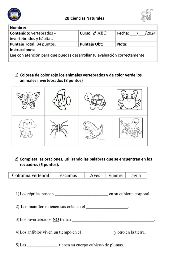 Vertebrados, invertebrados y habitat
