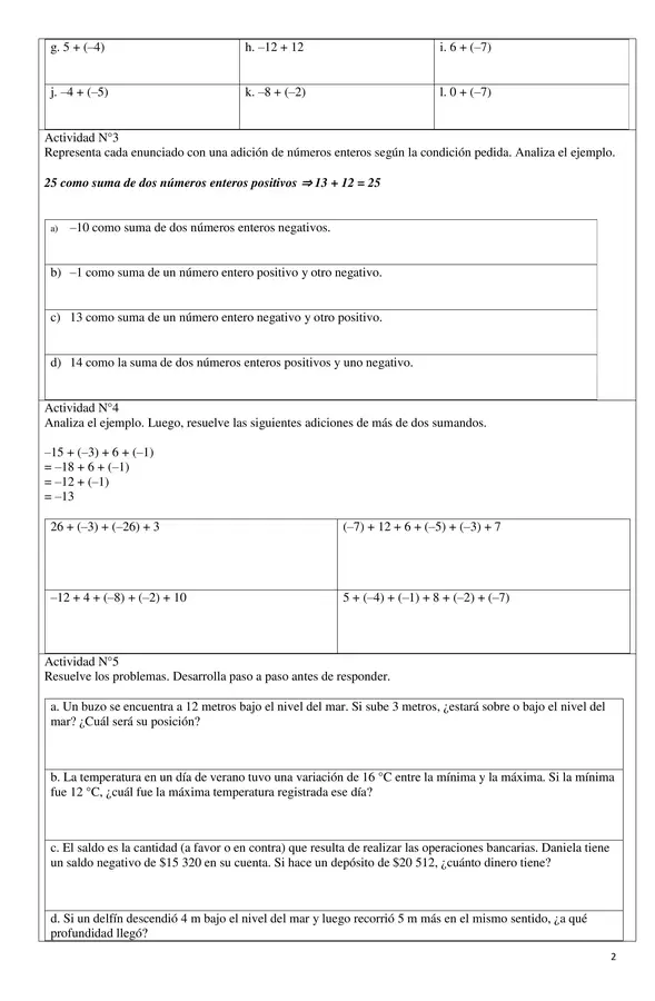 GUÍA DE SUMA Y RESTA DE NÚMEROS ENTEROS
