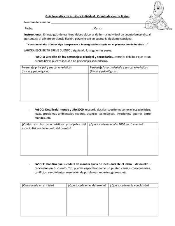 Guía formativa de escritura individual:  Cuento de ciencia ficción