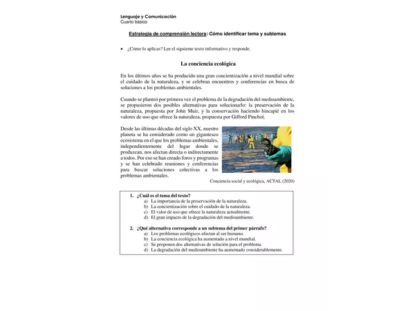 Lectura texto informativo "La conciencia ecológica"