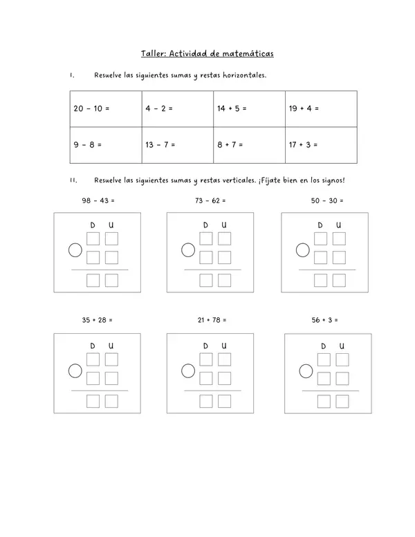 Sumas, restas y problemas matemáticos