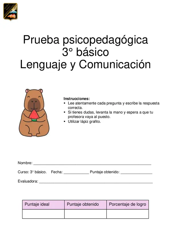 Prueba psicopedagógica informal de Lenguaje 3°